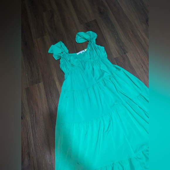 ENGLISH FACTORY Ruffle Sleeve Maxi Dress  green tiered fall casual party $130 - Picture 2 of 4